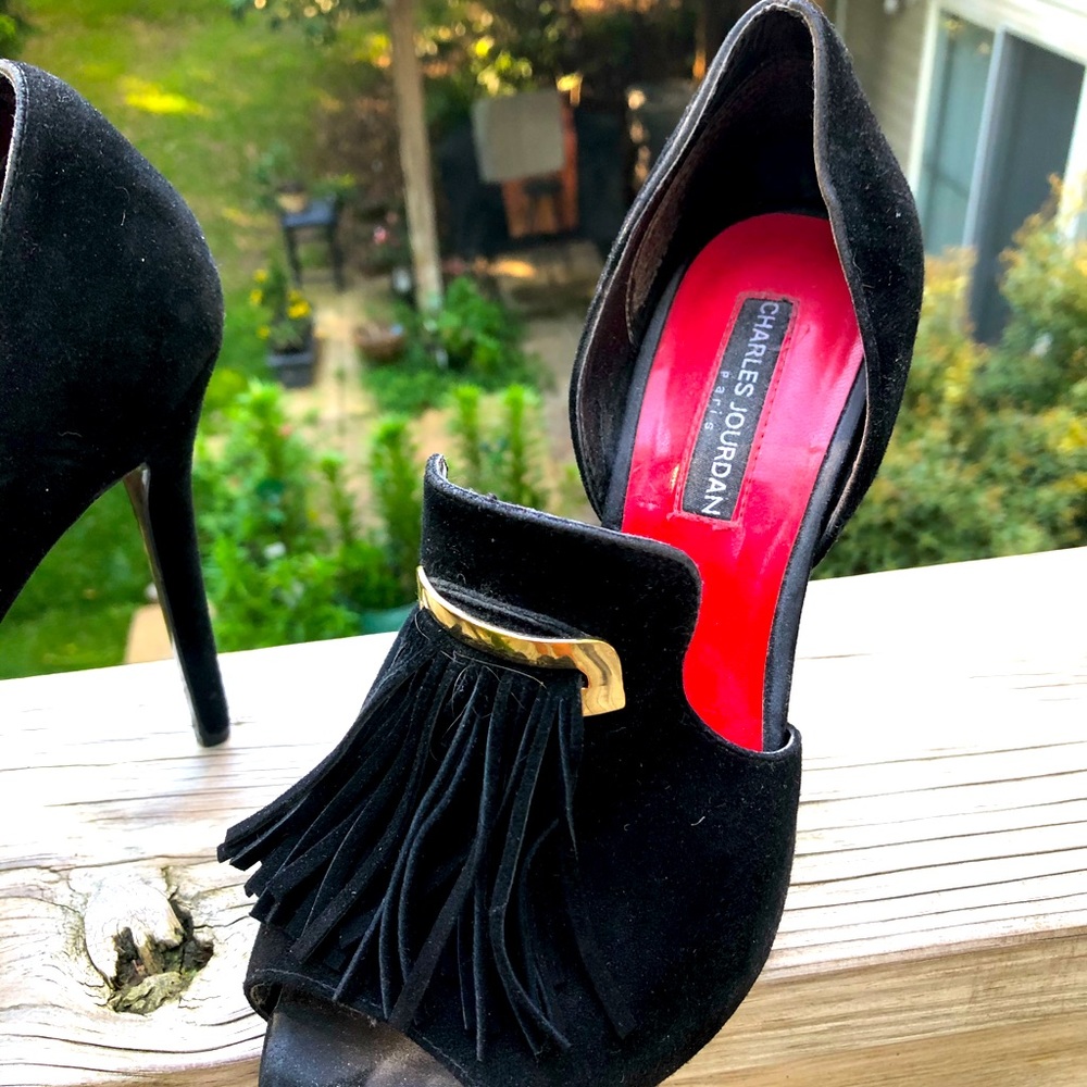 RELISTED Charles Jourdan black kiltie heels